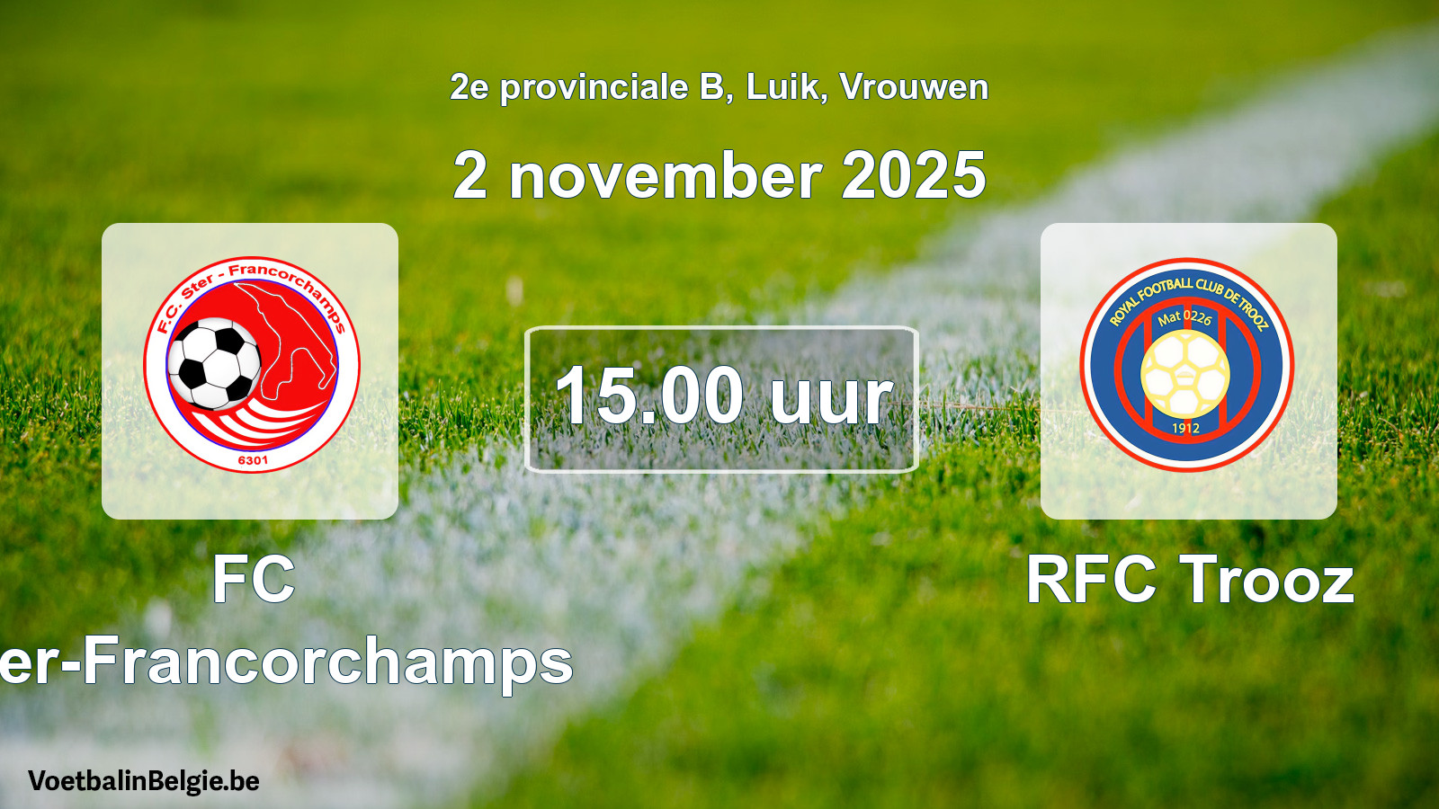 Scheduled match women football: FC Ster-Francorchamps - RFC Trooz (2 November 2025)