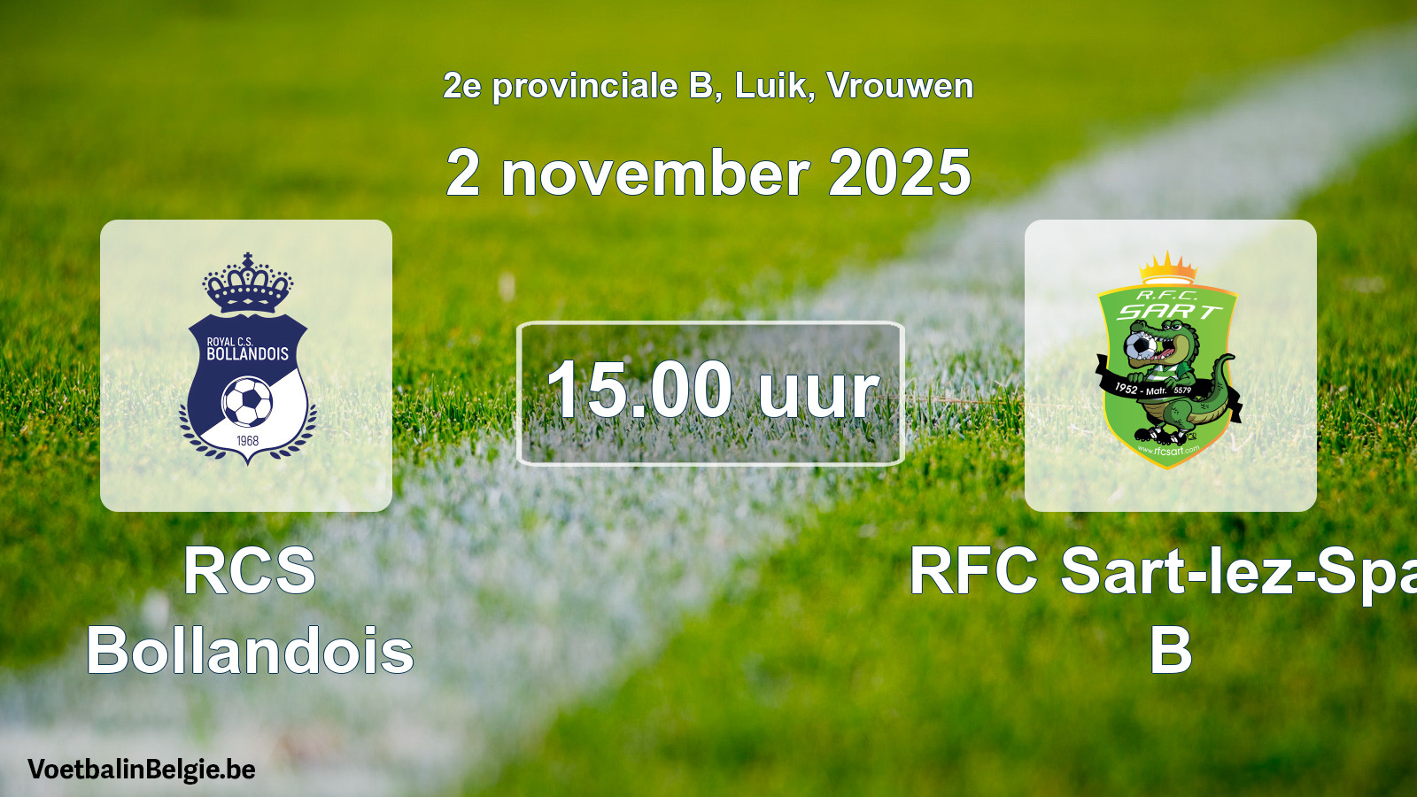 Geplande wedstrijd vrouwenvoetbal: RCS Bollandois - RFC Sart-lez-Spa B (2 november 2025)