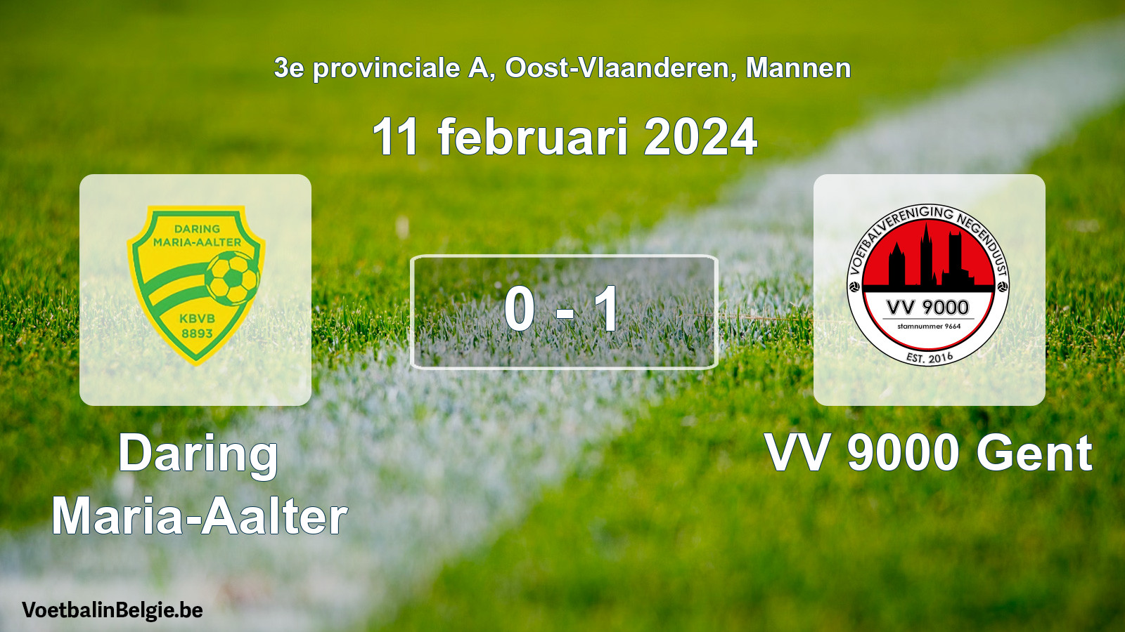 Gespeelde wedstrijd mannenvoetbal: Daring Maria-Aalter - VV 9000 Gent 0 - 1 (11 februari 2024)