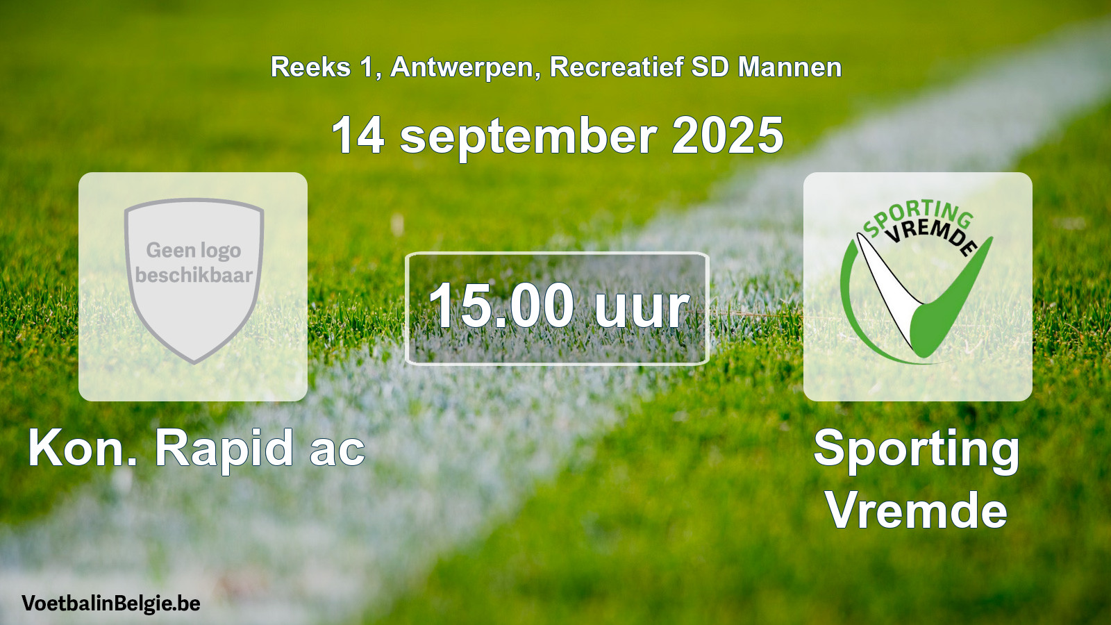 Scheduled match recreational sd men football: Kon. Rapid ac - Sporting Vremde (14 September 2025)