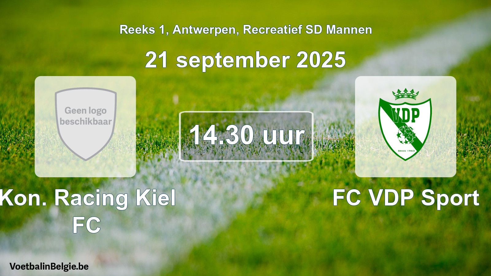 Geplande wedstrijd recreatief sd mannenvoetbal: Kon. Racing Kiel FC - FC VDP Sport (21 september 2025)