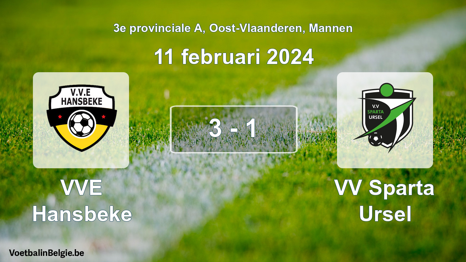 Gespeelde wedstrijd mannenvoetbal: VVE Hansbeke - VV Sparta Ursel 3 - 1 (11 februari 2024)
