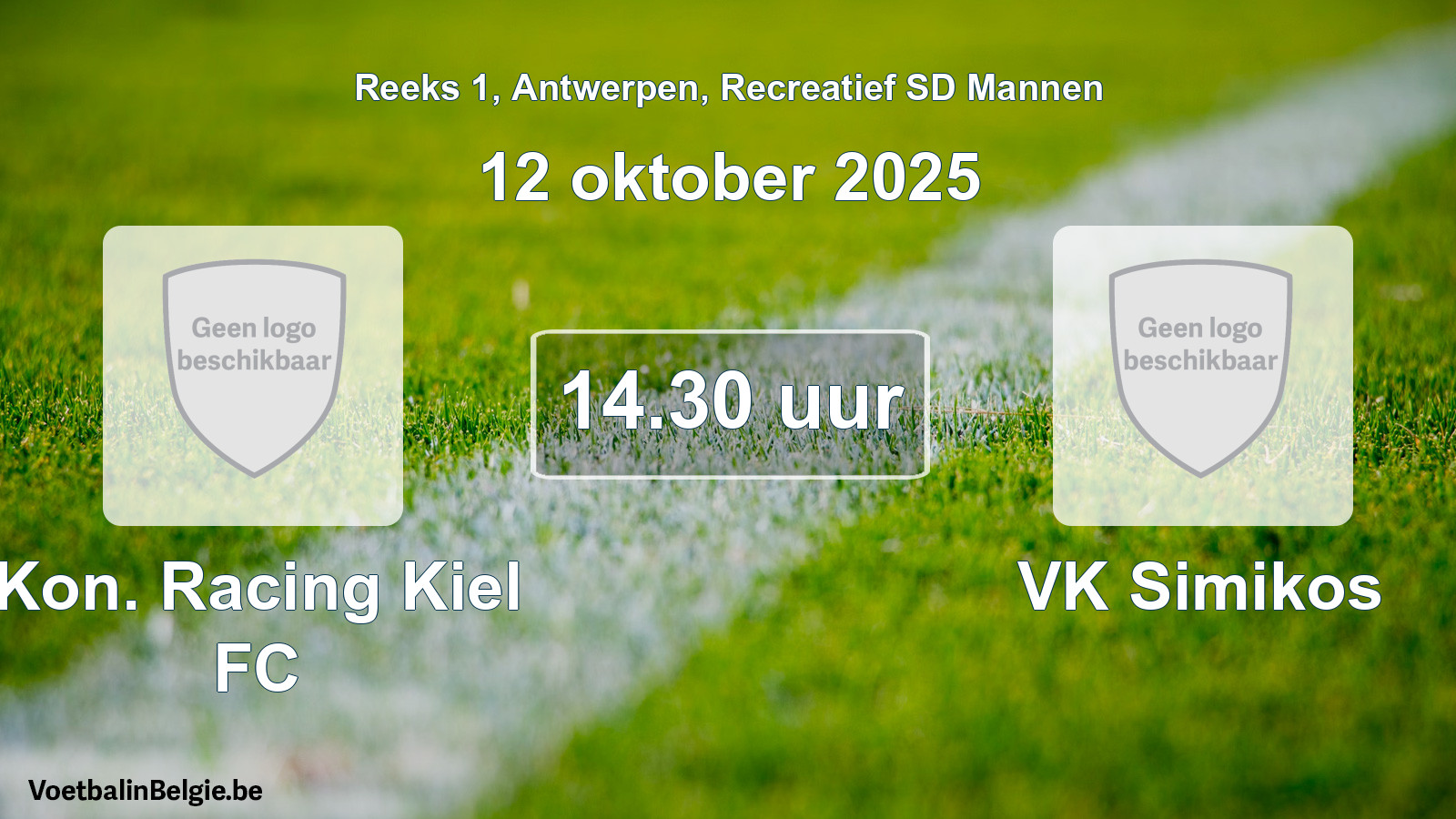 Scheduled match recreational sd men football: Kon. Racing Kiel FC - VK Simikos (12 October 2025)