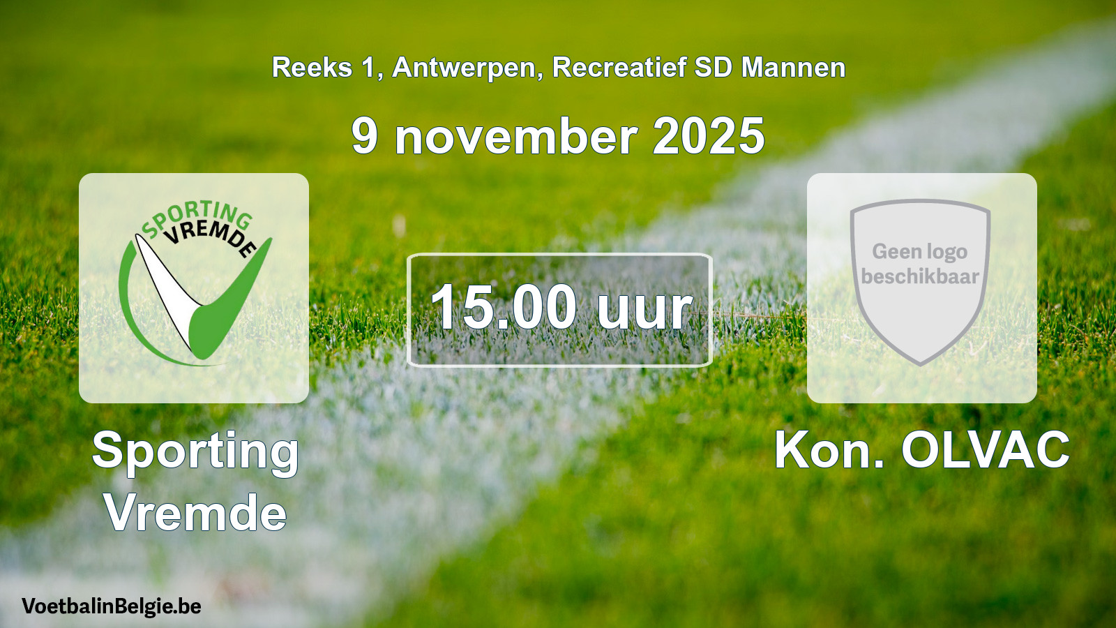 Scheduled match recreational sd men football: Sporting Vremde - Kon. OLVAC (9 November 2025)