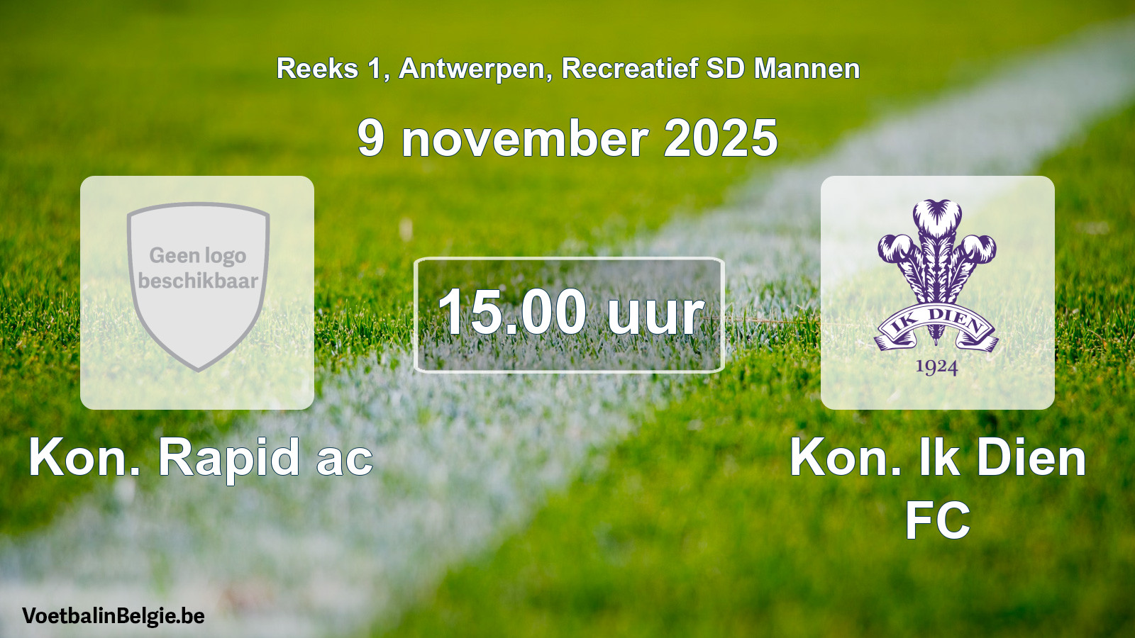 Geplande wedstrijd recreatief sd mannenvoetbal: Kon. Rapid ac - Kon. Ik Dien FC (9 november 2025)