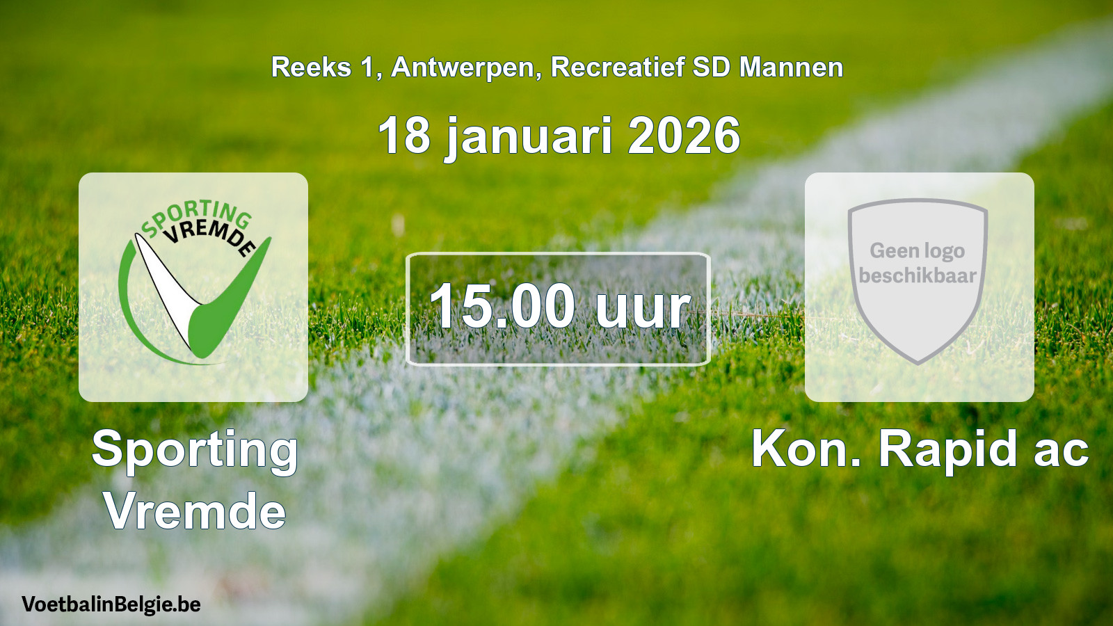 Scheduled match recreational sd men football: Sporting Vremde - Kon. Rapid ac (18 January 2026)
