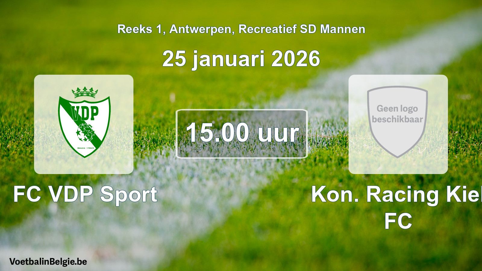 Geplande wedstrijd recreatief sd mannenvoetbal: FC VDP Sport - Kon. Racing Kiel FC (25 januari 2026)