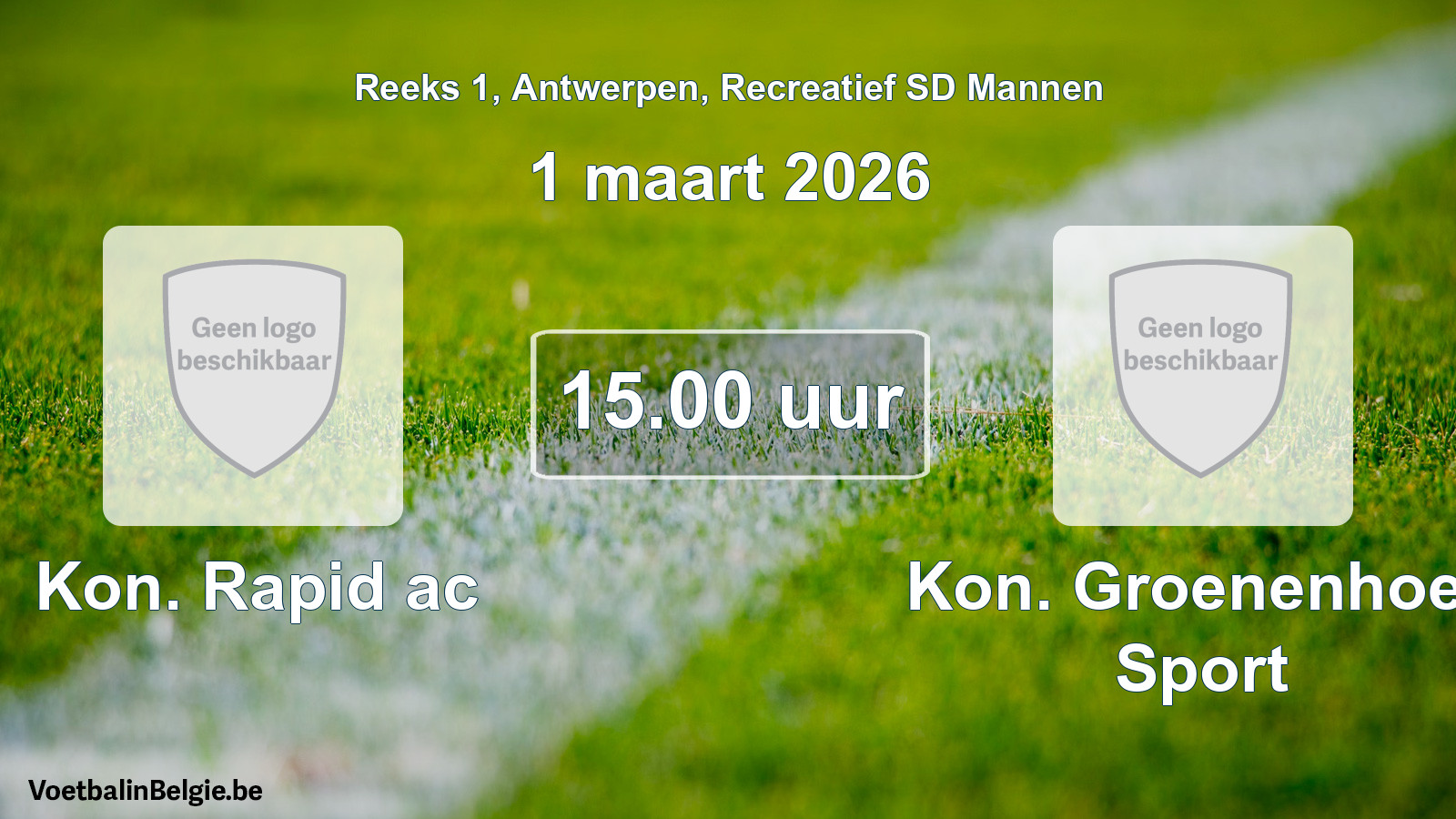 Scheduled match recreational sd men football: Kon. Rapid ac - Kon. Groenenhoek Sport (1 March 2026)