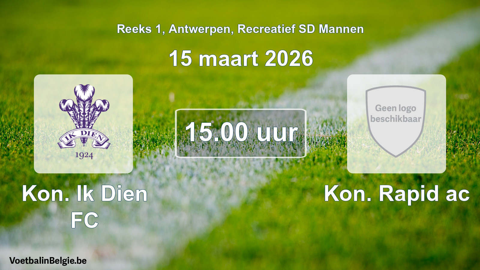 Geplande wedstrijd recreatief sd mannenvoetbal: Kon. Ik Dien FC - Kon. Rapid ac (15 maart 2026)