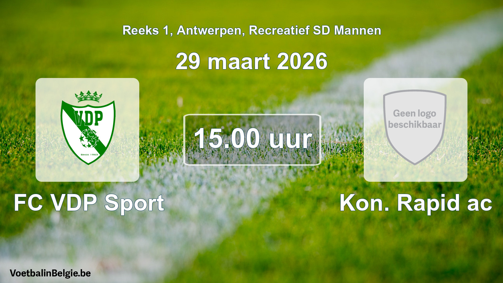 Geplande wedstrijd recreatief sd mannenvoetbal: FC VDP Sport - Kon. Rapid ac (29 maart 2026)