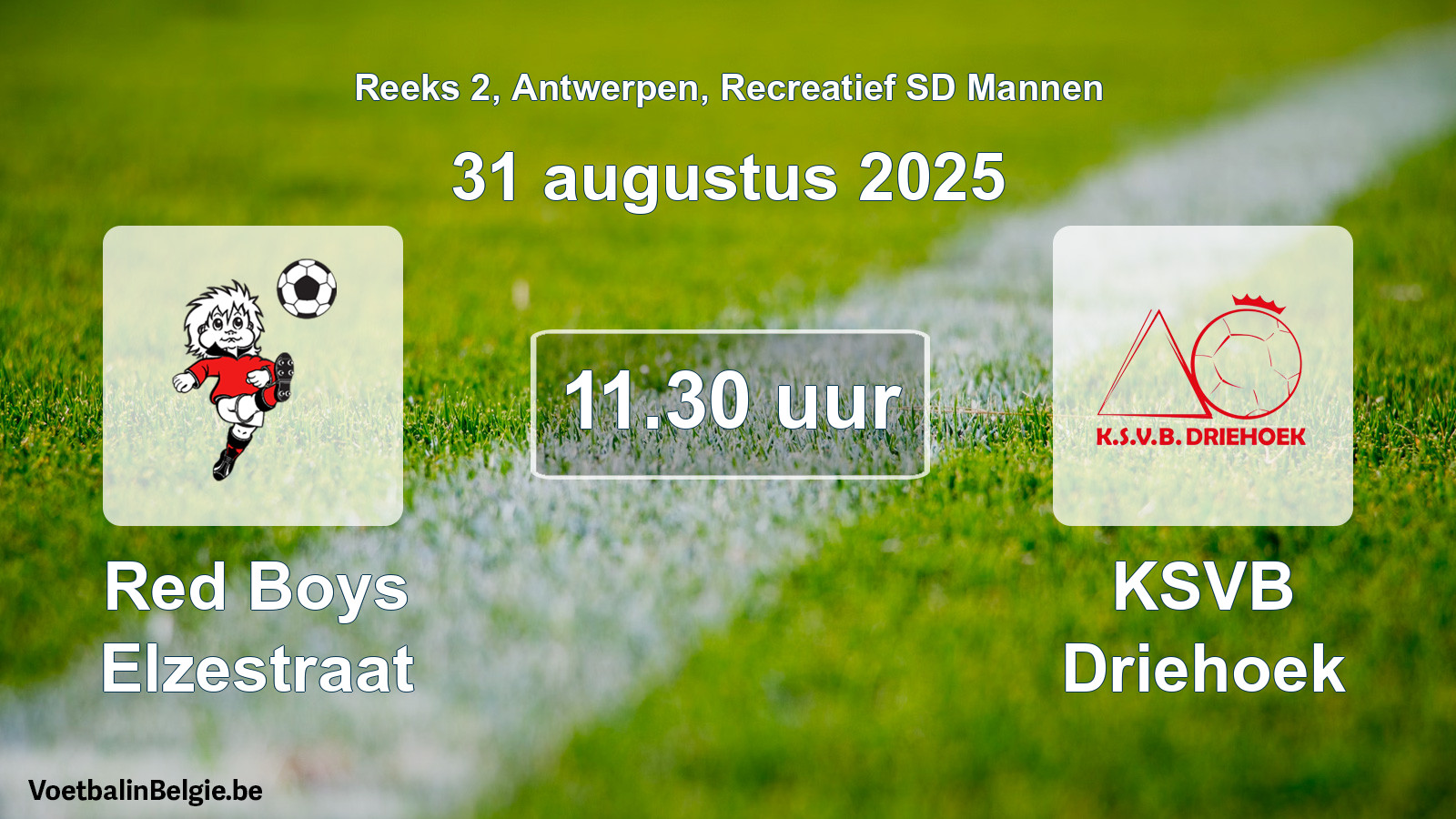 Scheduled match recreational sd men football: Red Boys Elzestraat - KSVB Driehoek (31 August 2025)