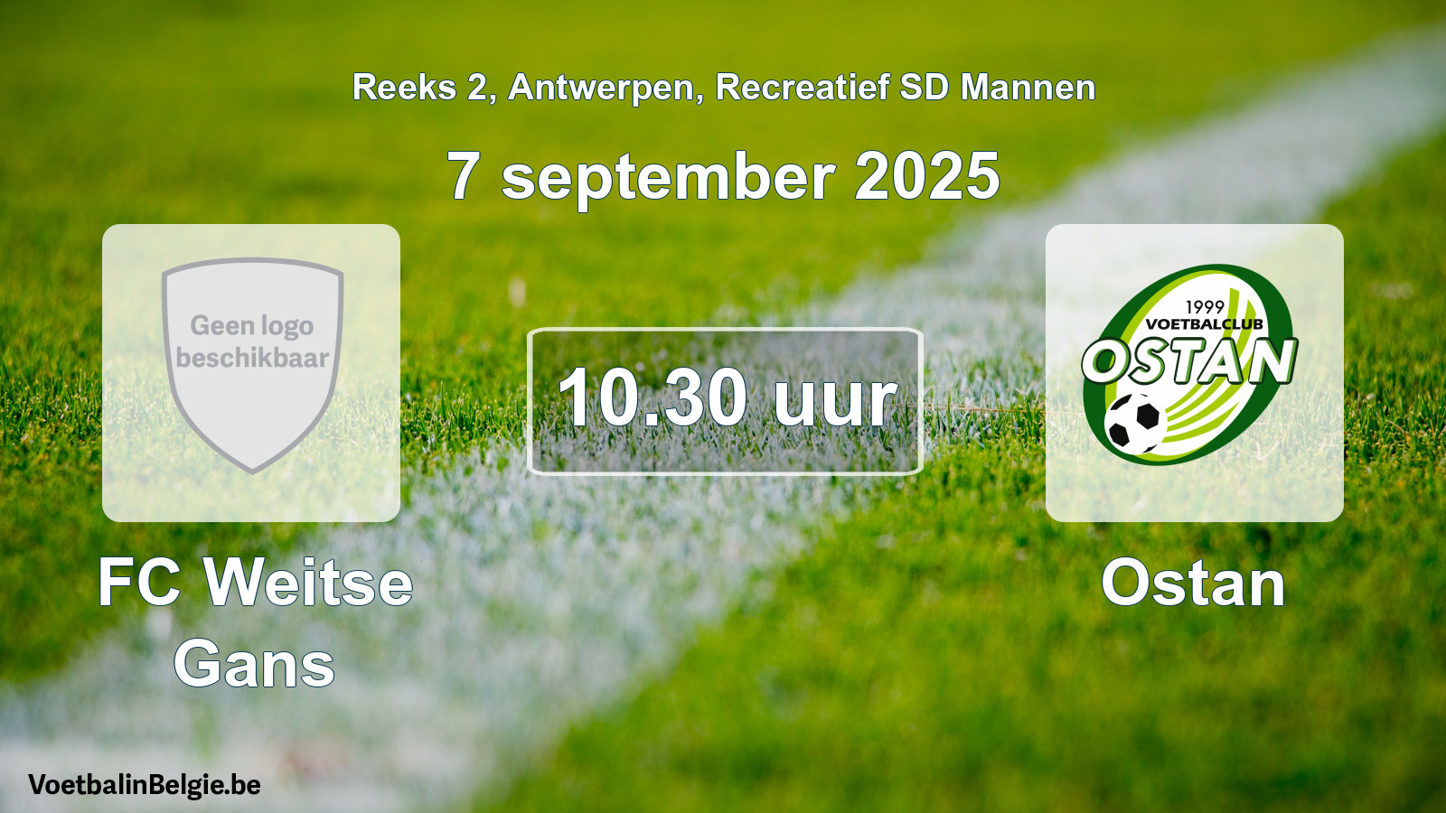 Geplande wedstrijd recreatief sd mannenvoetbal: FC Weitse Gans - Ostan (7 september 2025)
