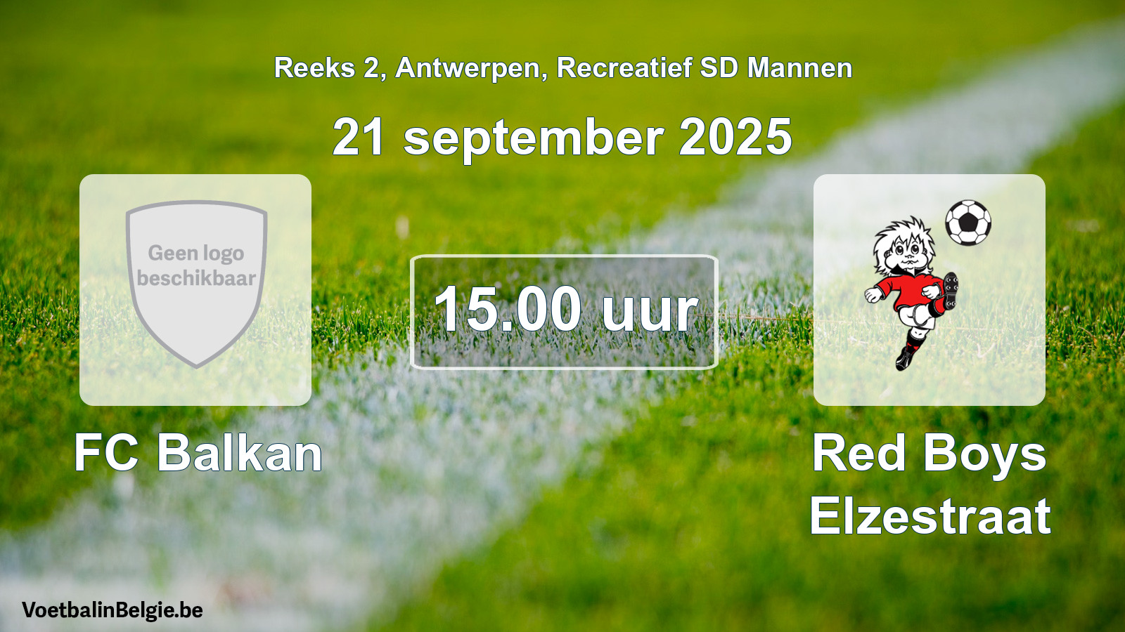 Scheduled match recreational sd men football: FC Balkan - Red Boys Elzestraat (21 September 2025)