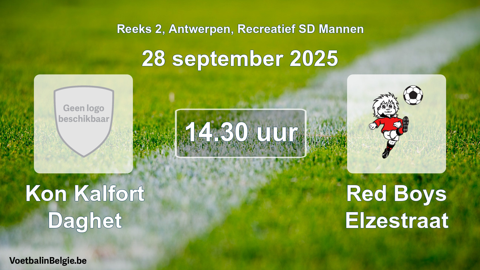 Scheduled match recreational sd men football: Kon Kalfort Daghet - Red Boys Elzestraat (28 September 2025)