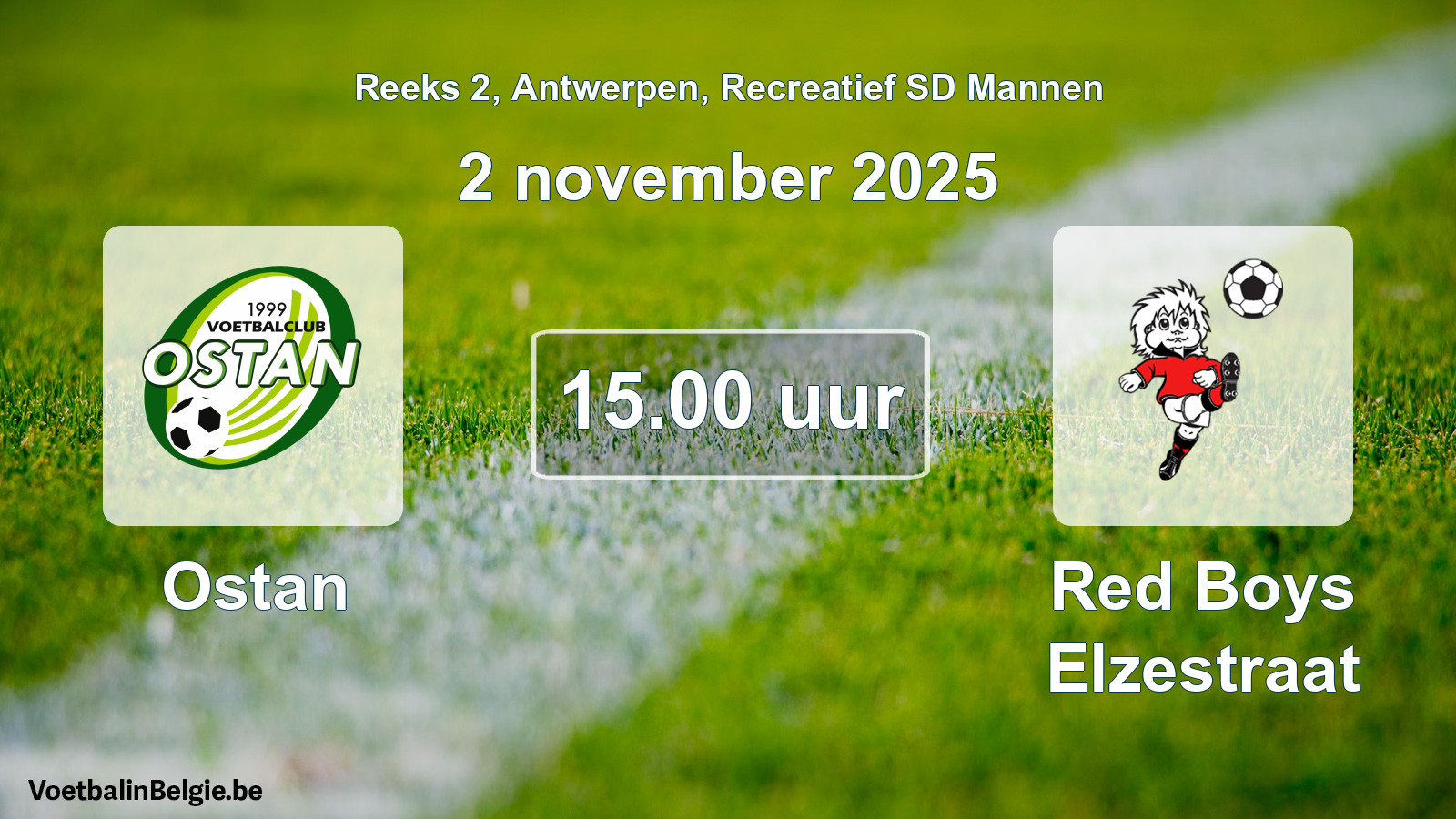 Scheduled match recreational sd men football: Ostan - Red Boys Elzestraat (2 November 2025)