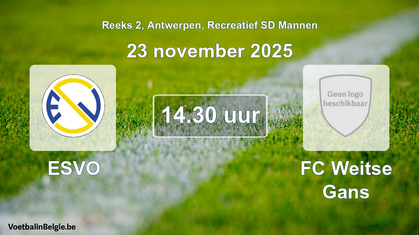 Scheduled match recreational sd men football: ESVO - FC Weitse Gans (23 November 2025)
