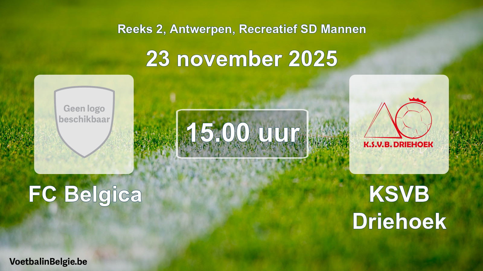 Geplande wedstrijd recreatief sd mannenvoetbal: FC Belgica - KSVB Driehoek (23 november 2025)