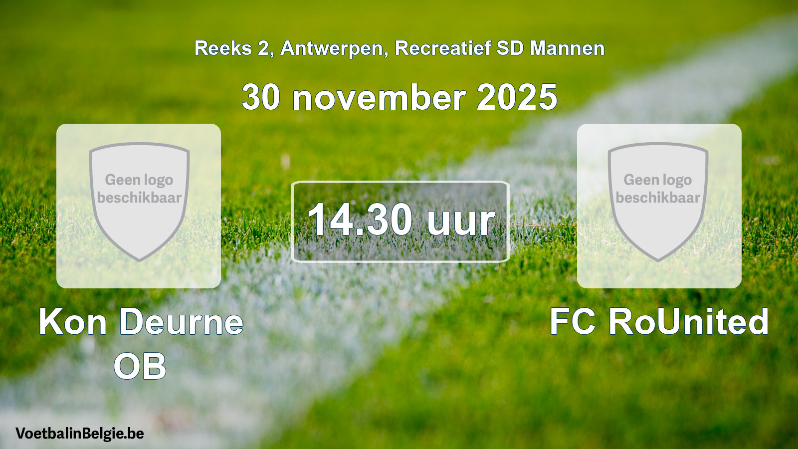 Scheduled match recreational sd men football: Kon Deurne OB - FC RoUnited (30 November 2025)