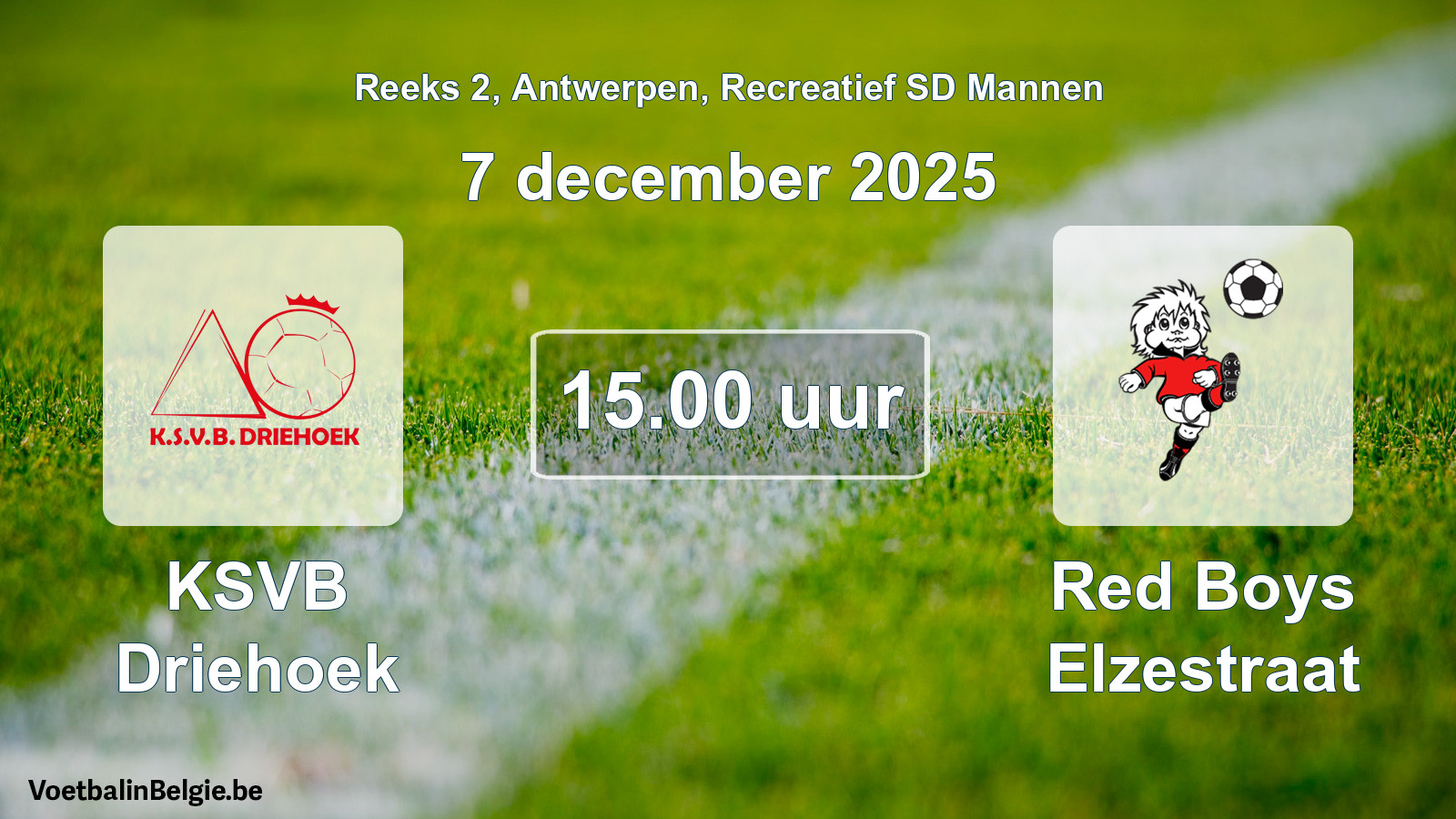 Scheduled match recreational sd men football: KSVB Driehoek - Red Boys Elzestraat (7 December 2025)