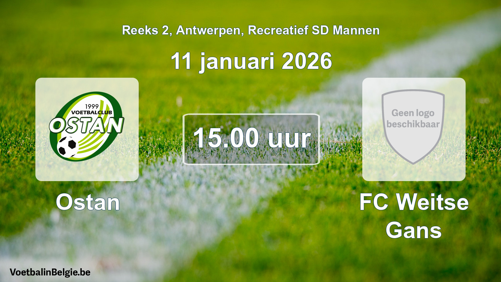 Scheduled match recreational sd men football: Ostan - FC Weitse Gans (11 January 2026)