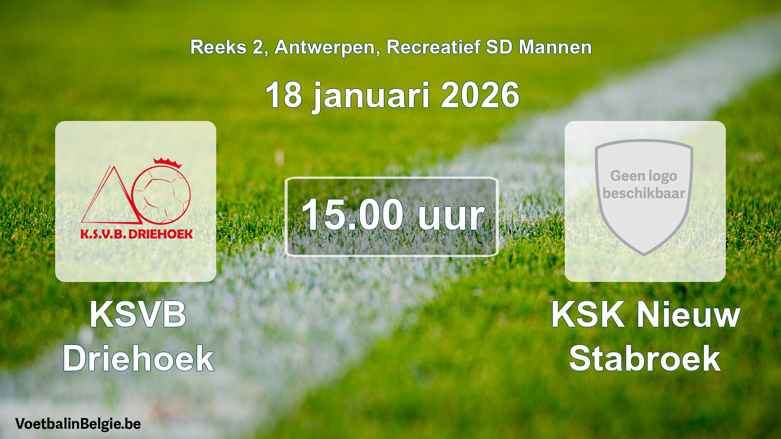 Scheduled match recreational sd men football: KSVB Driehoek - KSK Nieuw Stabroek (18 January 2026)