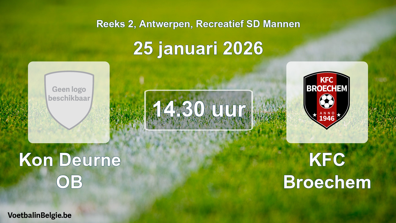 Scheduled match recreational sd men football: Kon Deurne OB - KFC Broechem (25 January 2026)