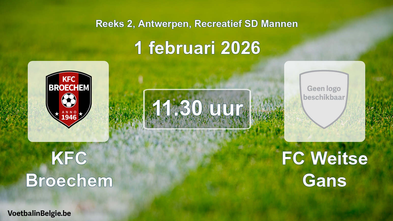Scheduled match recreational sd men football: KFC Broechem - FC Weitse Gans (1 February 2026)