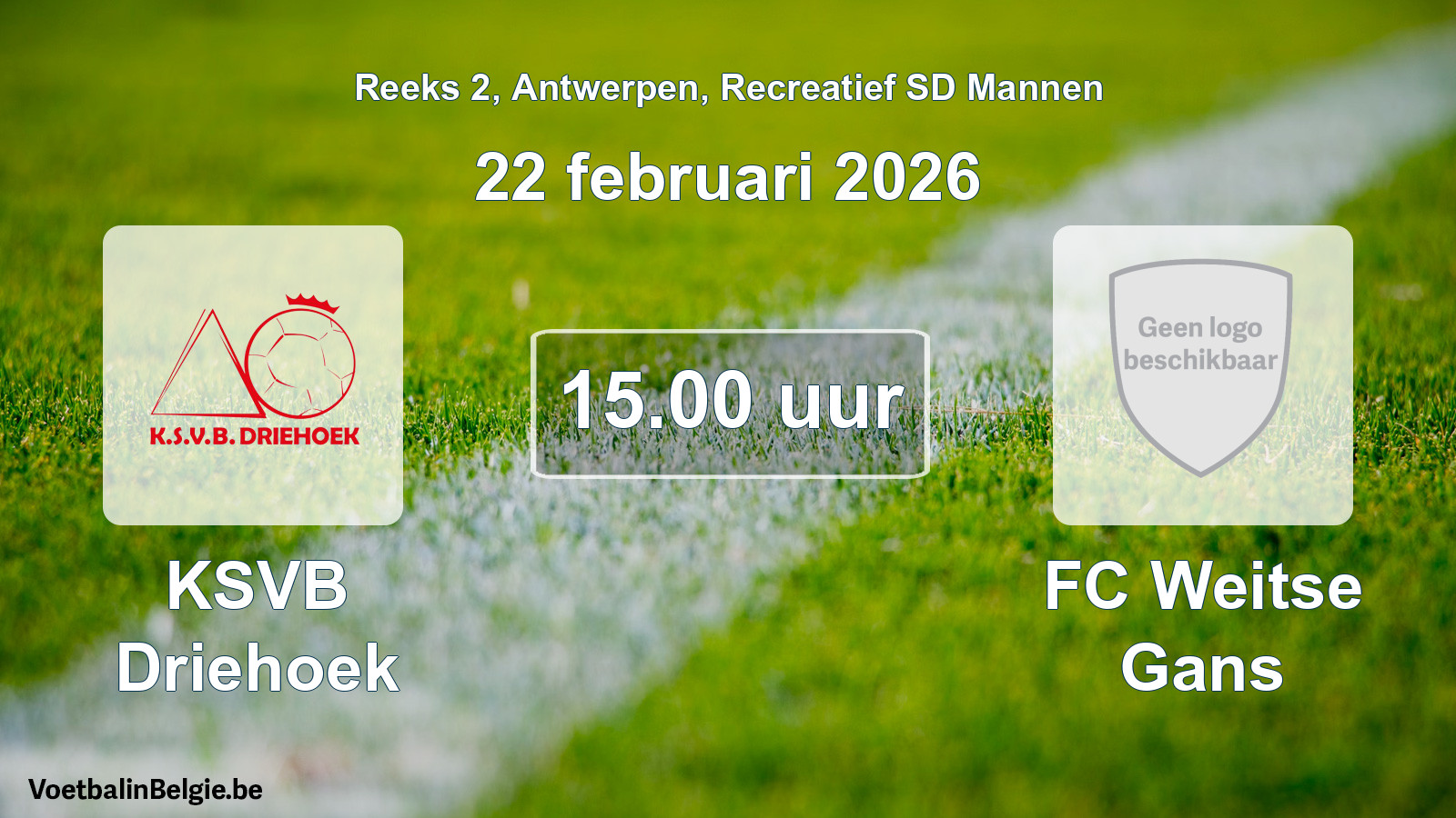 Scheduled match recreational sd men football: KSVB Driehoek - FC Weitse Gans (22 February 2026)