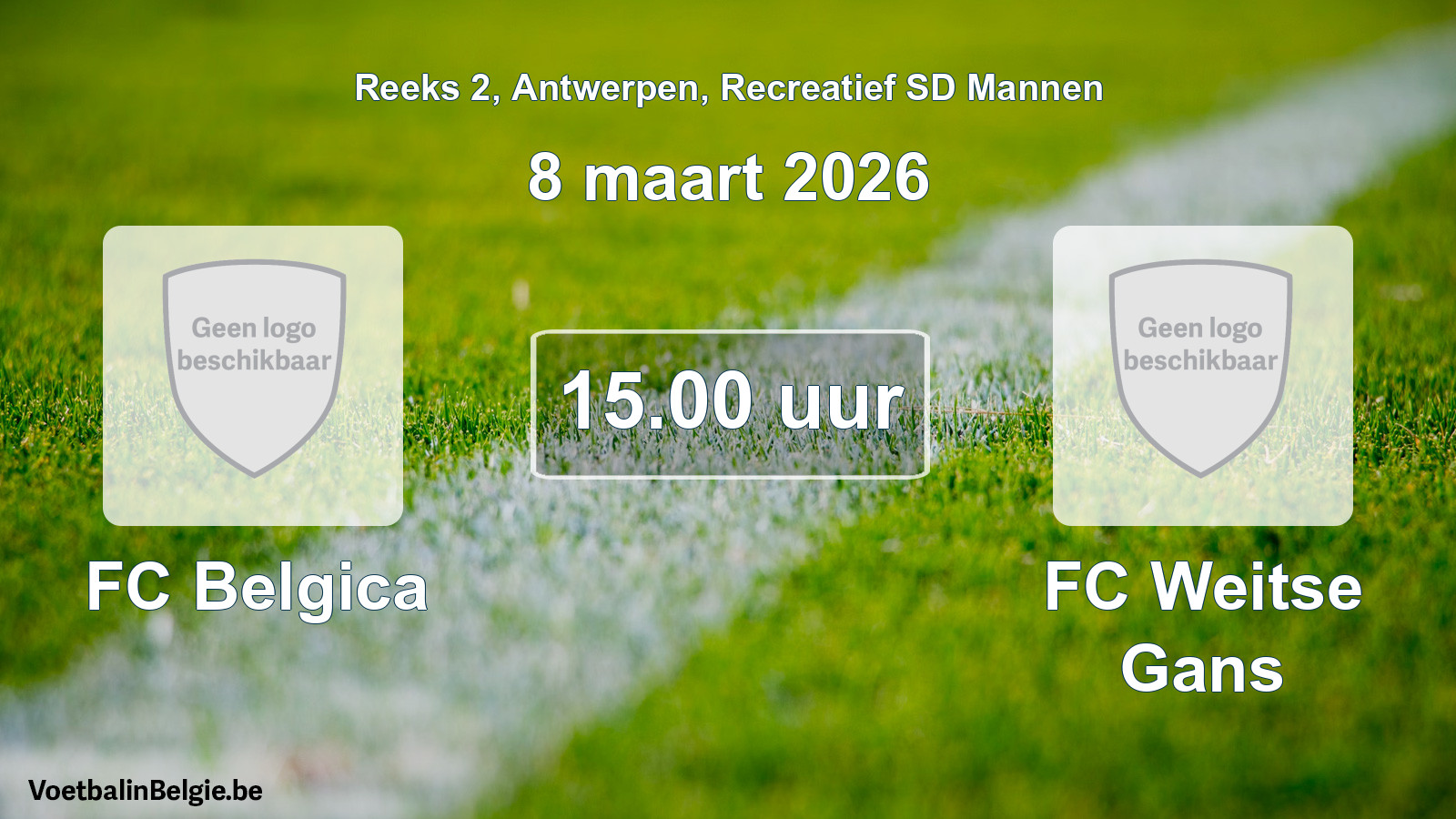 Scheduled match recreational sd men football: FC Belgica - FC Weitse Gans (8 March 2026)
