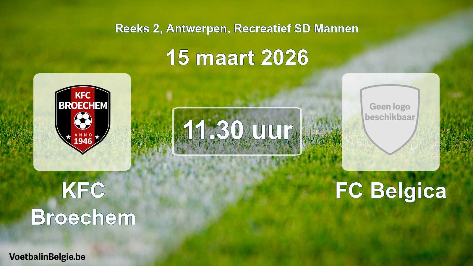 Geplande wedstrijd recreatief sd mannenvoetbal: KFC Broechem - FC Belgica (15 maart 2026)