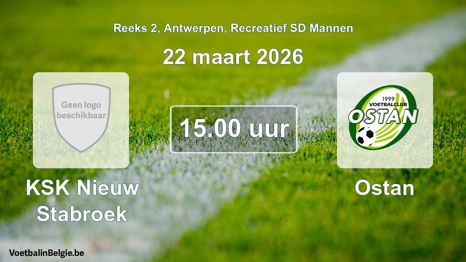 Scheduled match recreational sd men football: KSK Nieuw Stabroek - Ostan (22 March 2026)