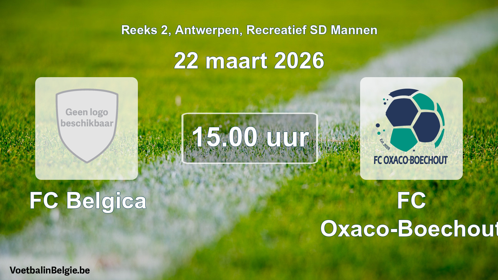 Scheduled match recreational sd men football: FC Belgica - FC Oxaco-Boechout (22 March 2026)