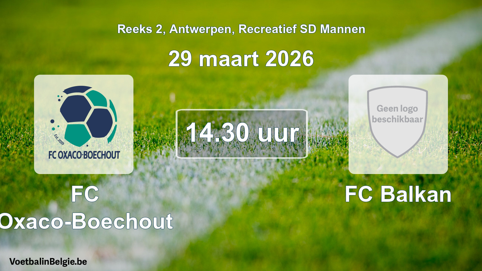 Scheduled match recreational sd men football: FC Oxaco-Boechout - FC Balkan (29 March 2026)