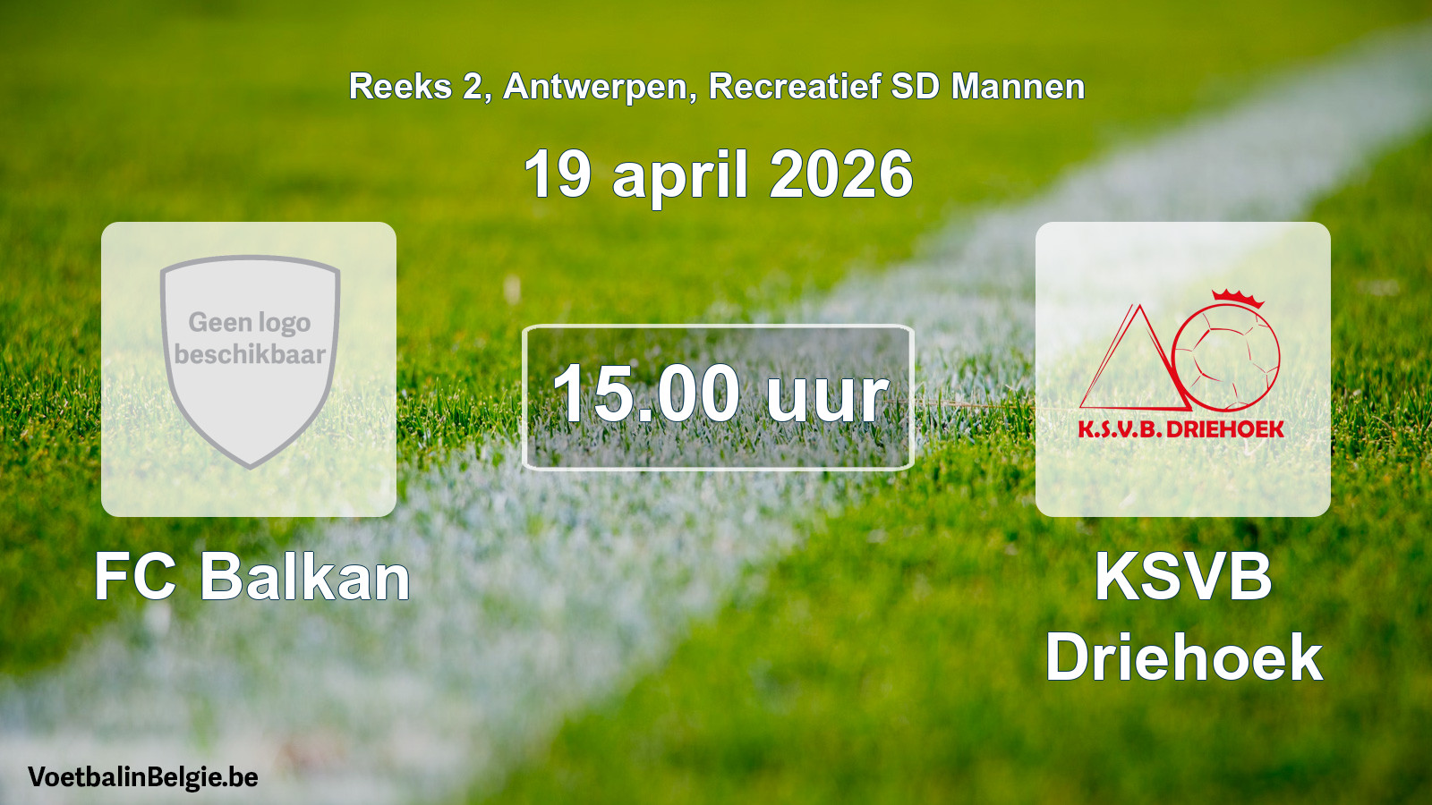 Scheduled match recreational sd men football: FC Balkan - KSVB Driehoek (19 April 2026)