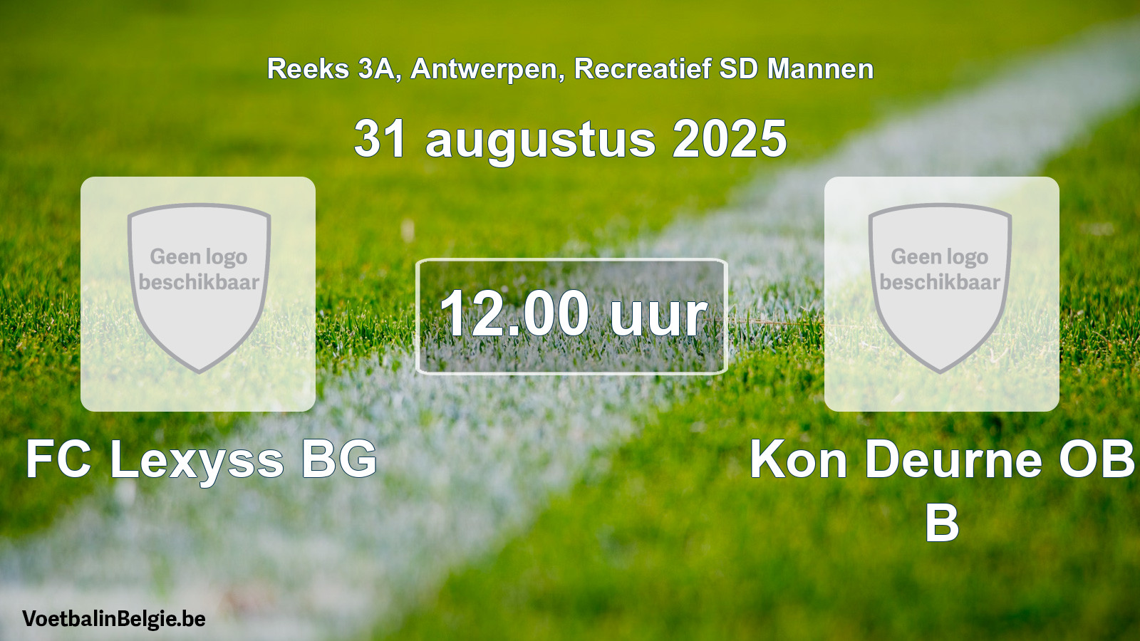 Scheduled match recreational sd men football: FC Lexyss BG - Kon Deurne OB B (31 August 2025)