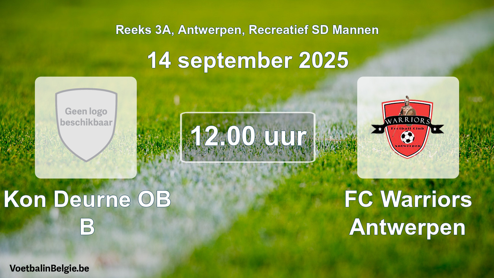 Scheduled match recreational sd men football: Kon Deurne OB B - FC Warriors Antwerpen (14 September 2025)