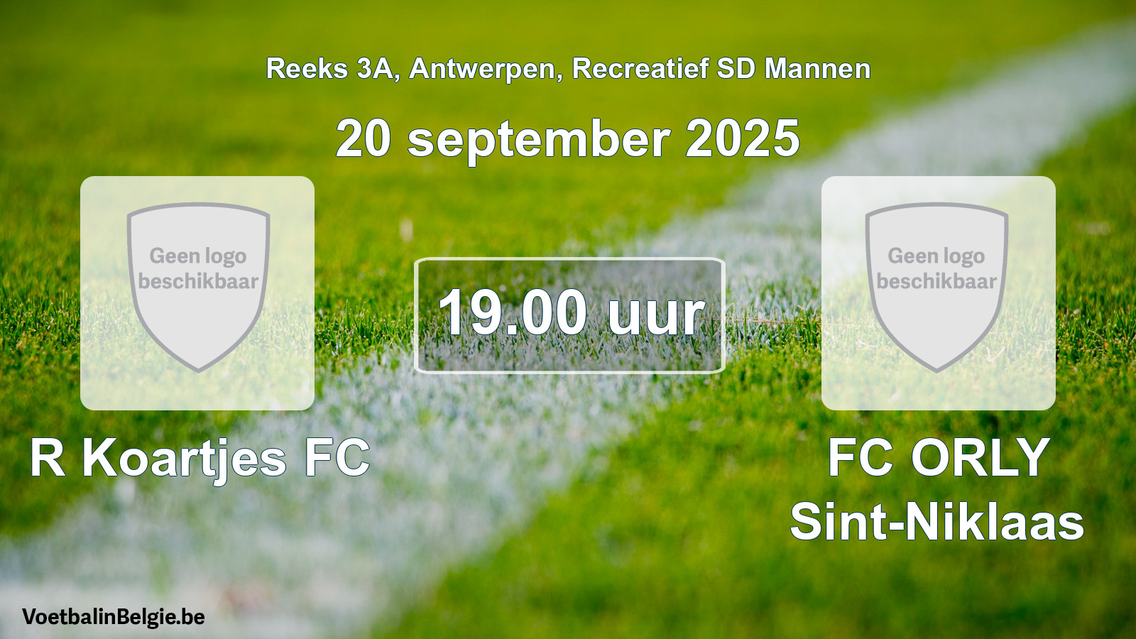Scheduled match recreational sd men football: R Koartjes FC - FC ORLY Sint-Niklaas (20 September 2025)