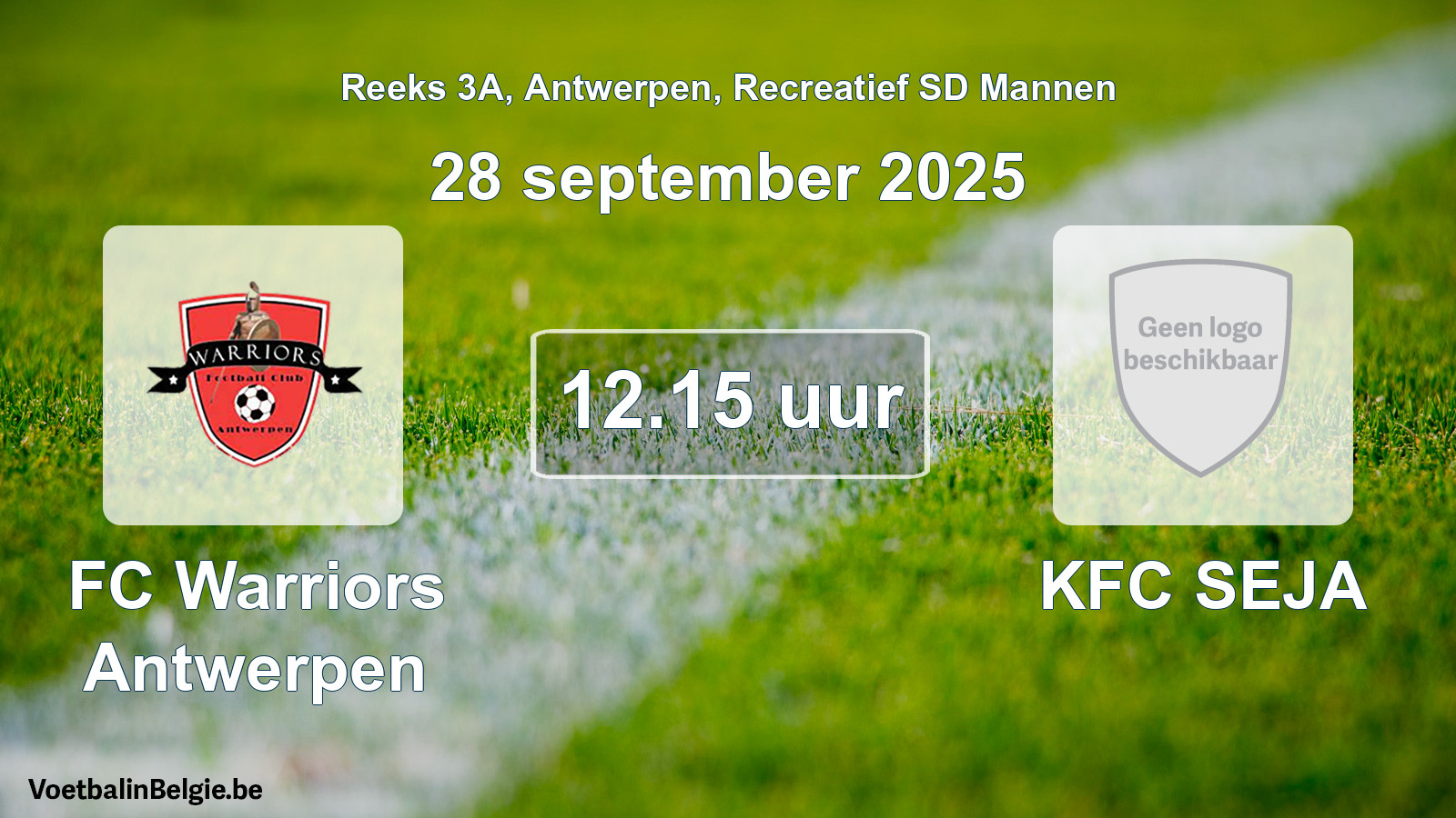 Scheduled match recreational sd men football: FC Warriors Antwerpen - KFC SEJA (28 September 2025)