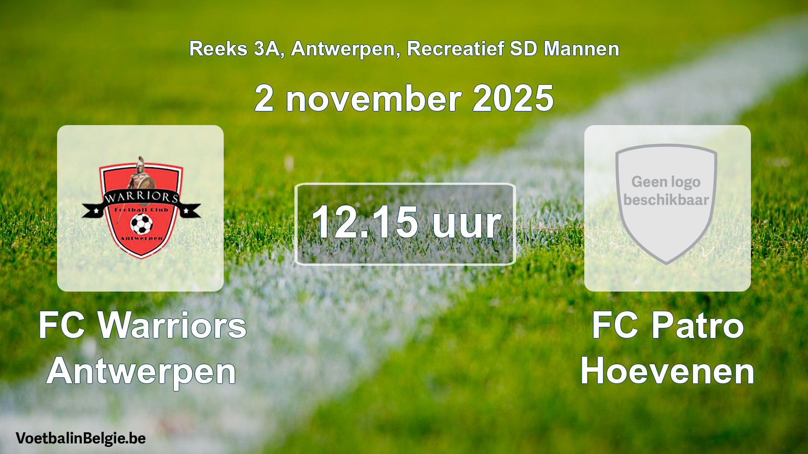 Scheduled match recreational sd men football: FC Warriors Antwerpen - FC Patro Hoevenen (2 November 2025)