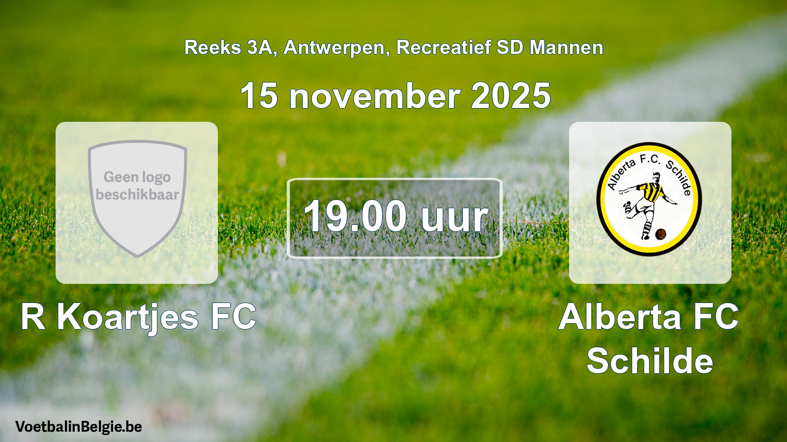 Scheduled match recreational sd men football: R Koartjes FC - Alberta FC Schilde (15 November 2025)