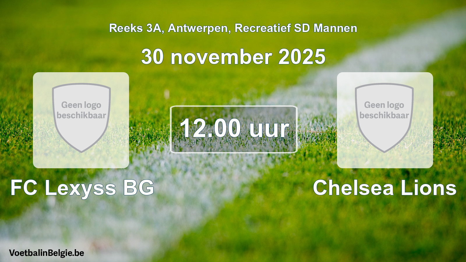 Geplande wedstrijd recreatief sd mannenvoetbal: FC Lexyss BG - Chelsea Lions (30 november 2025)