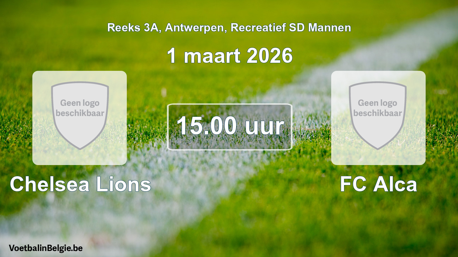 Geplande wedstrijd recreatief sd mannenvoetbal: Chelsea Lions - FC Alca (1 maart 2026)