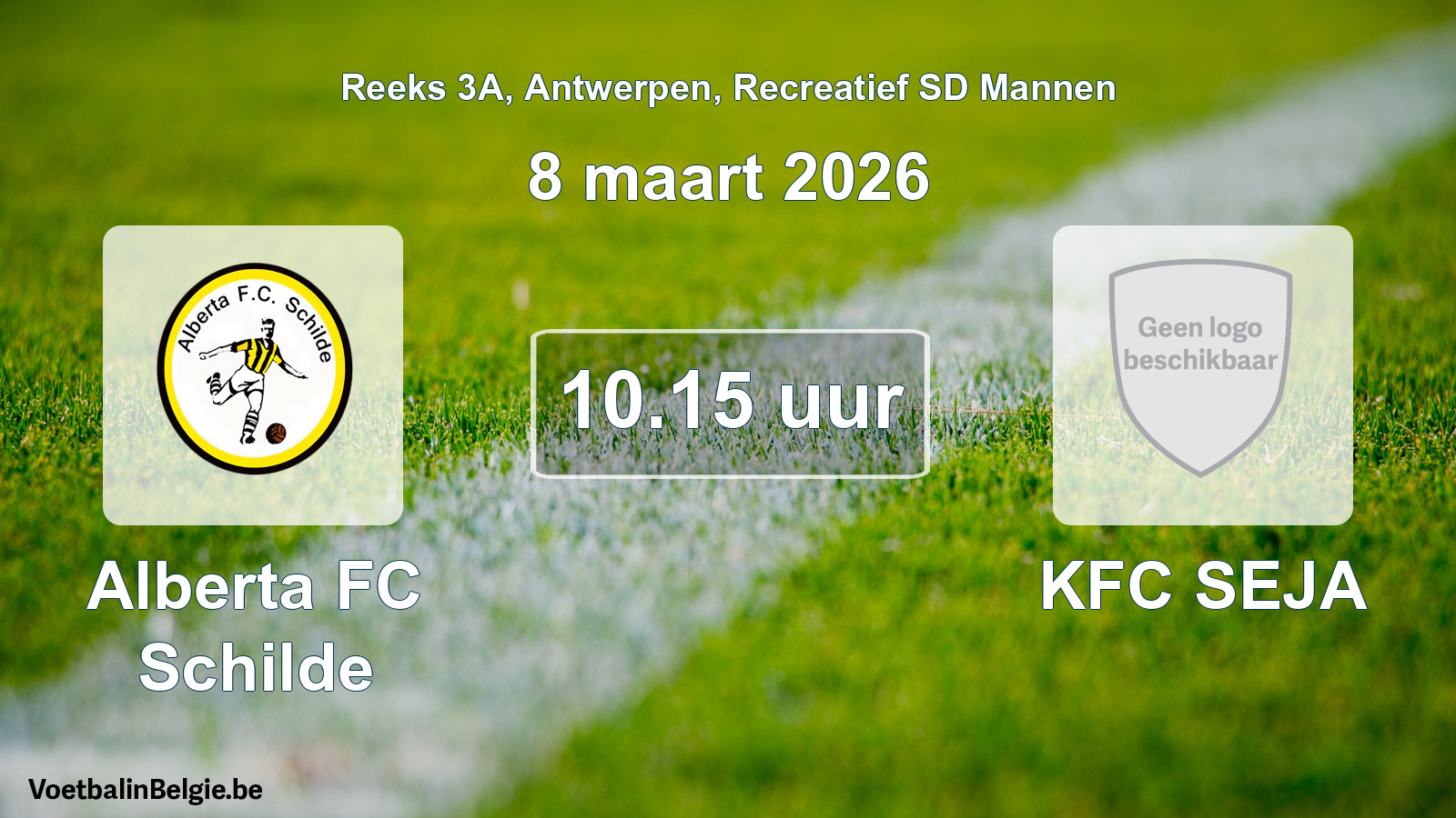 Scheduled match recreational sd men football: Alberta FC Schilde - KFC SEJA (8 March 2026)