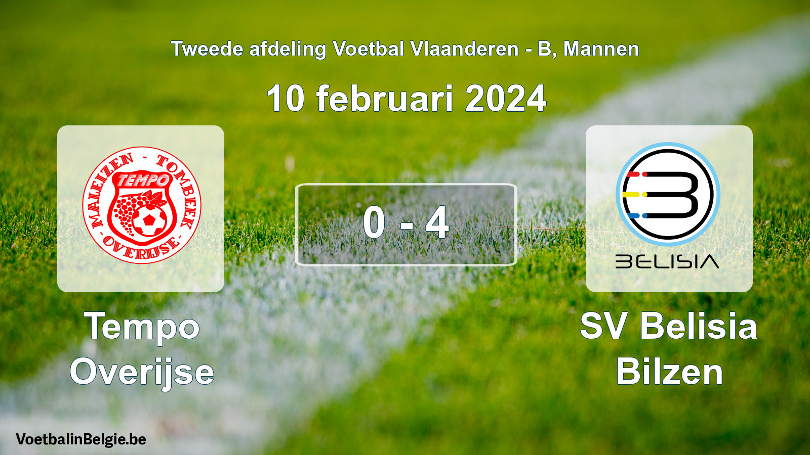 Gespeelde wedstrijd mannenvoetbal: Tempo Overijse - SV Belisia Bilzen 0 - 4 (10 februari 2024)