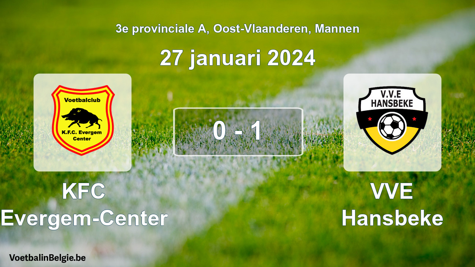 Gespeelde wedstrijd mannenvoetbal: KFC Evergem-Center - VVE Hansbeke 0 - 1 (27 januari 2024)