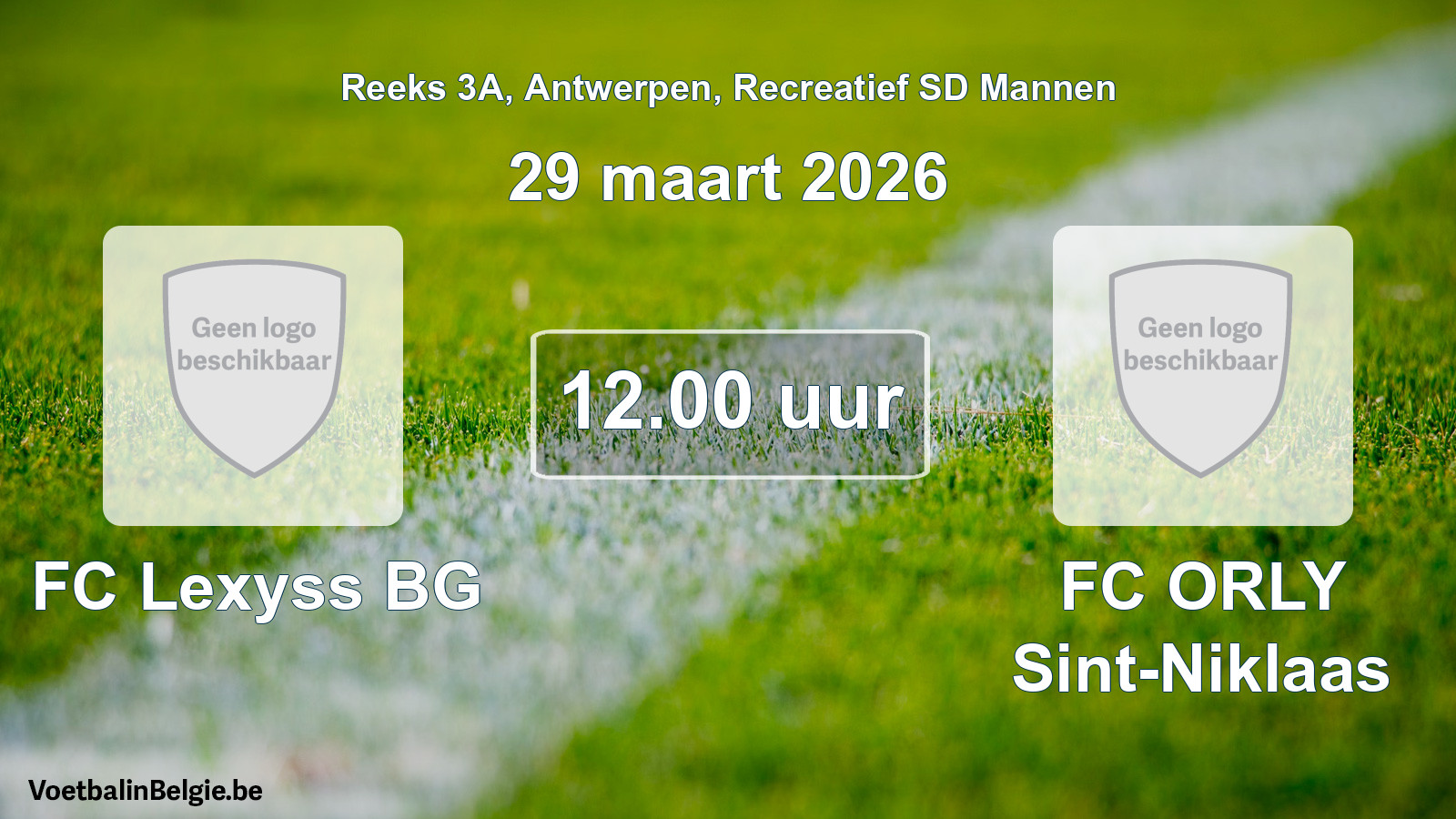 Scheduled match recreational sd men football: FC Lexyss BG - FC ORLY Sint-Niklaas (29 March 2026)