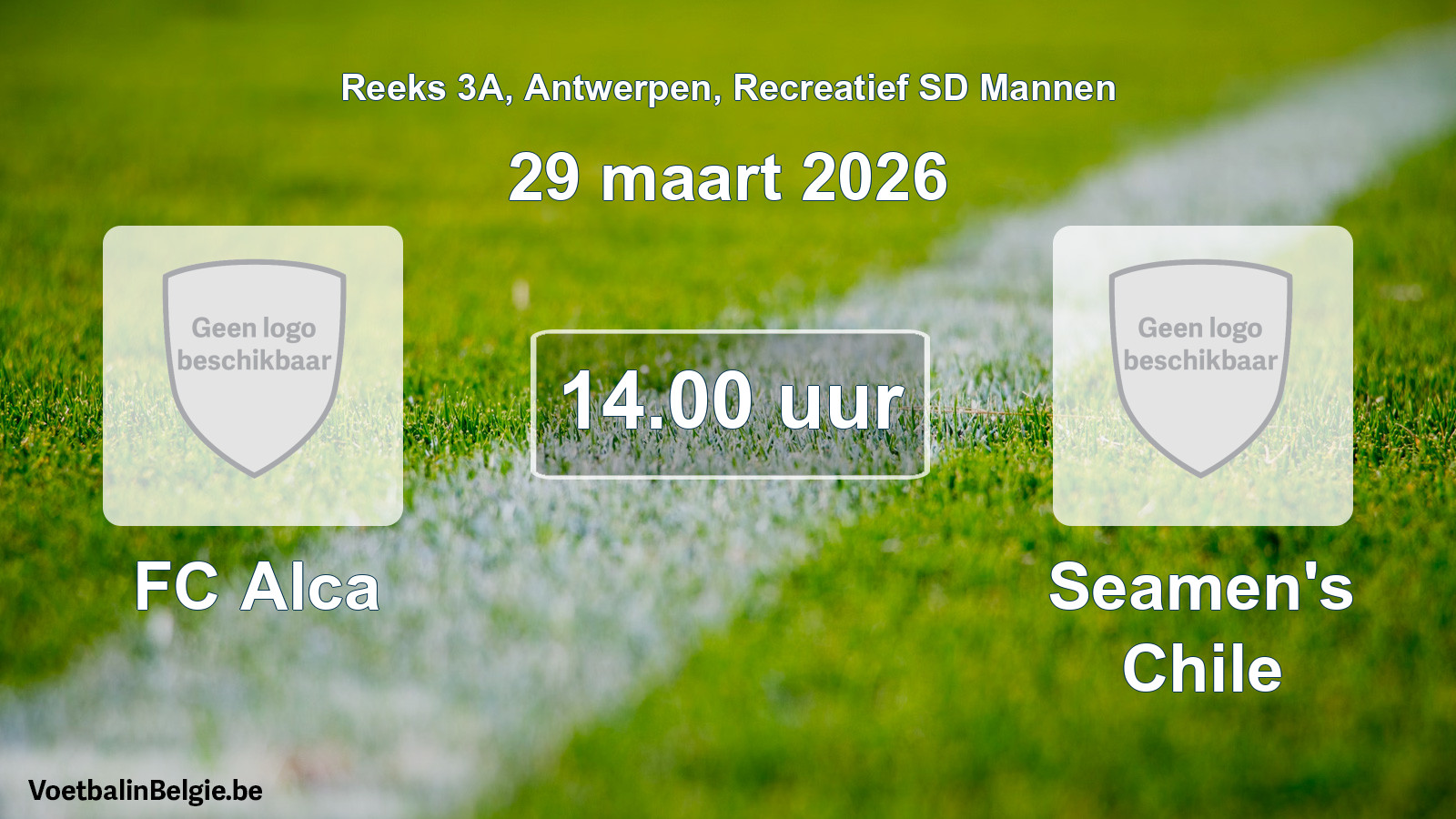 Geplande wedstrijd recreatief sd mannenvoetbal: FC Alca - Seamen's Chile (29 maart 2026)