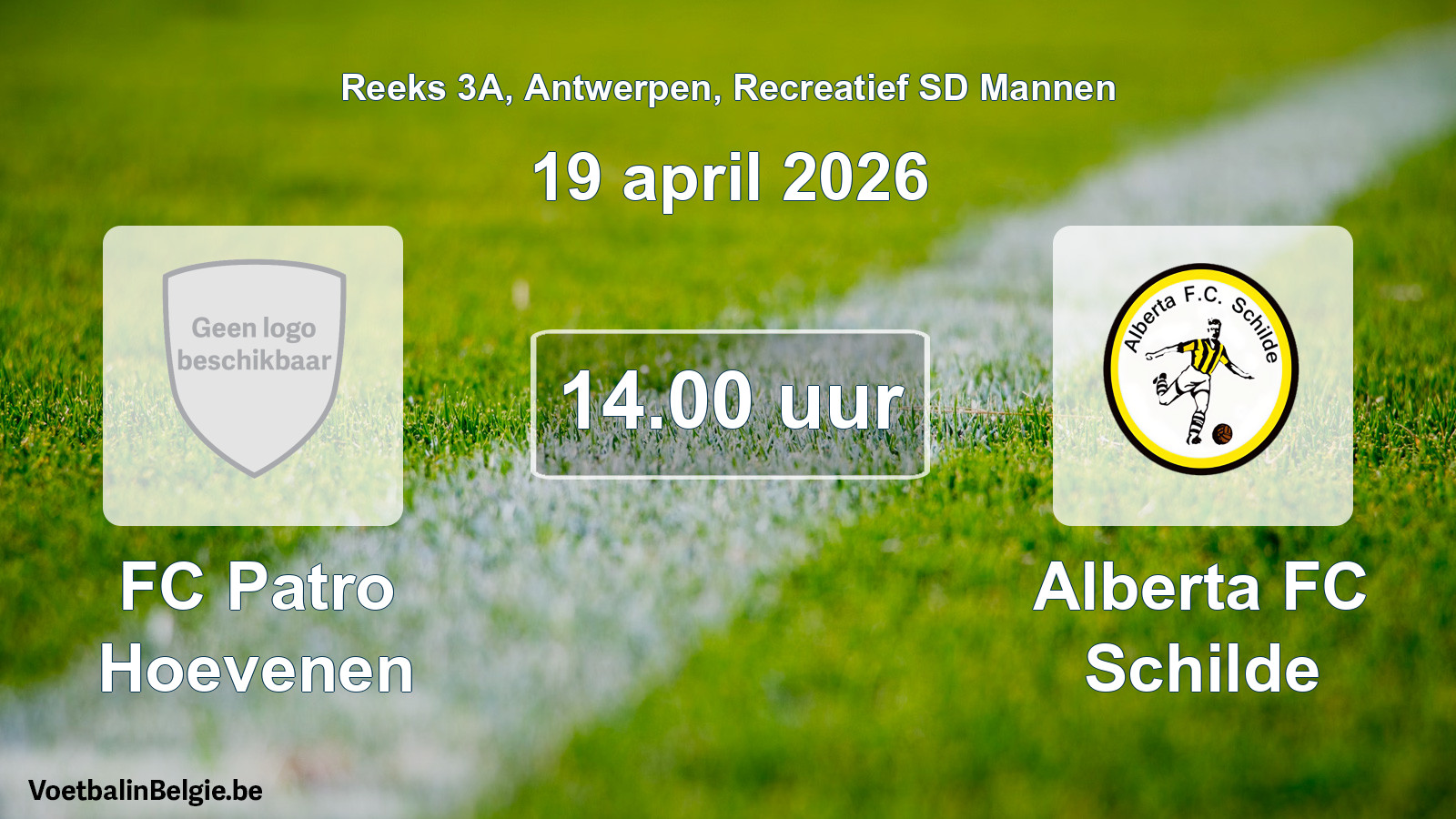Scheduled match recreational sd men football: FC Patro Hoevenen - Alberta FC Schilde (19 April 2026)