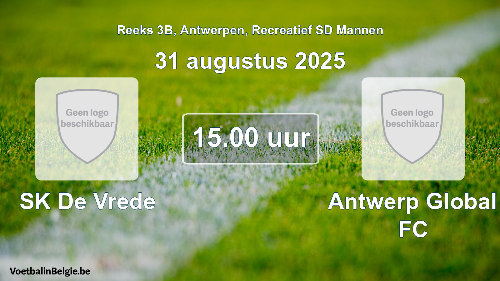 Scheduled match recreational sd men football: SK De Vrede - Antwerp Global FC (31 August 2025)