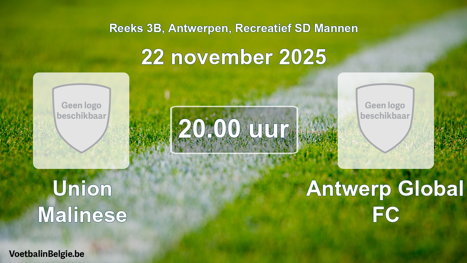 Scheduled match recreational sd men football: Union Malinese - Antwerp Global FC (22 November 2025)